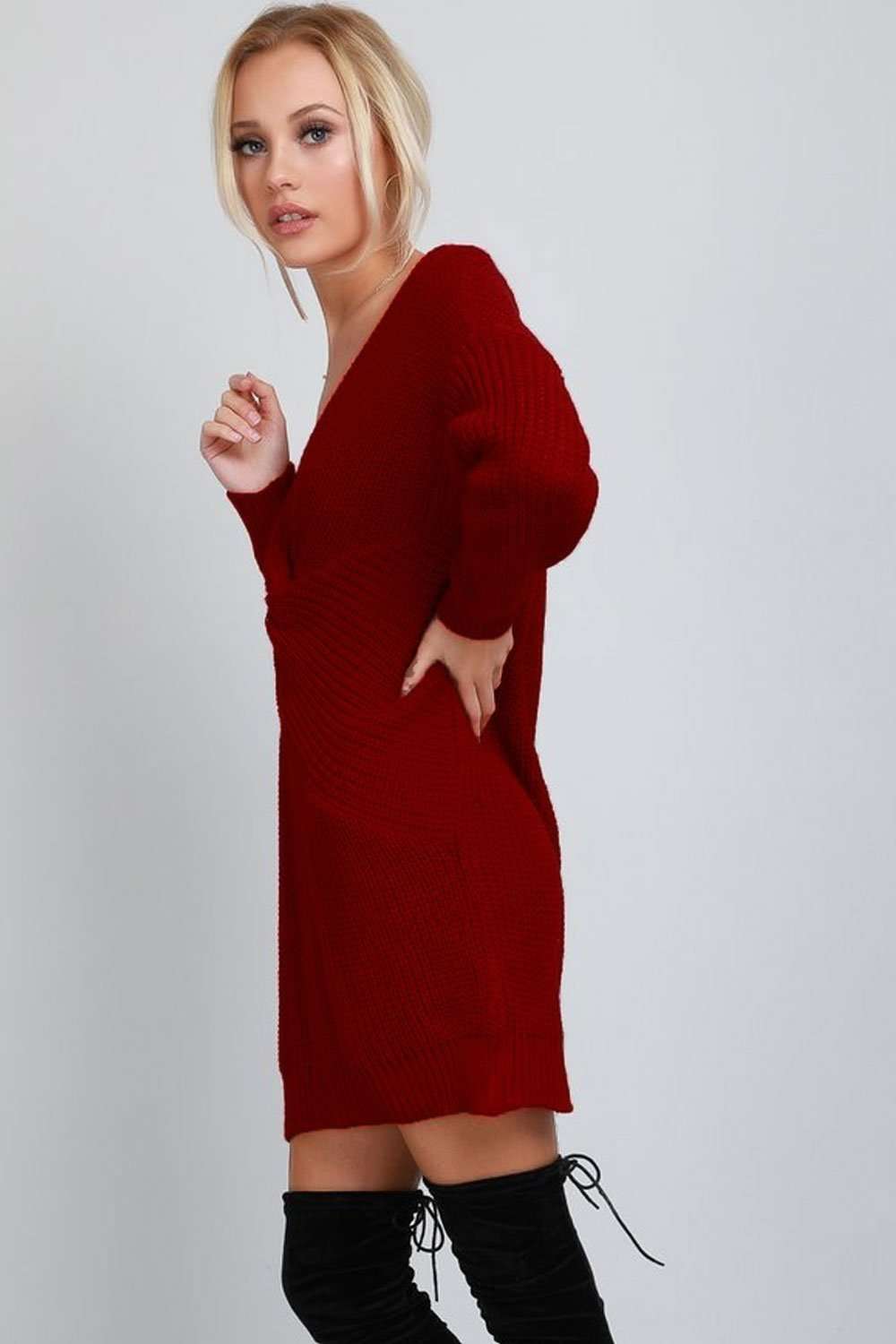 Elyssa Twist Front Oversized Knitted Jumper Dress - bejealous-com