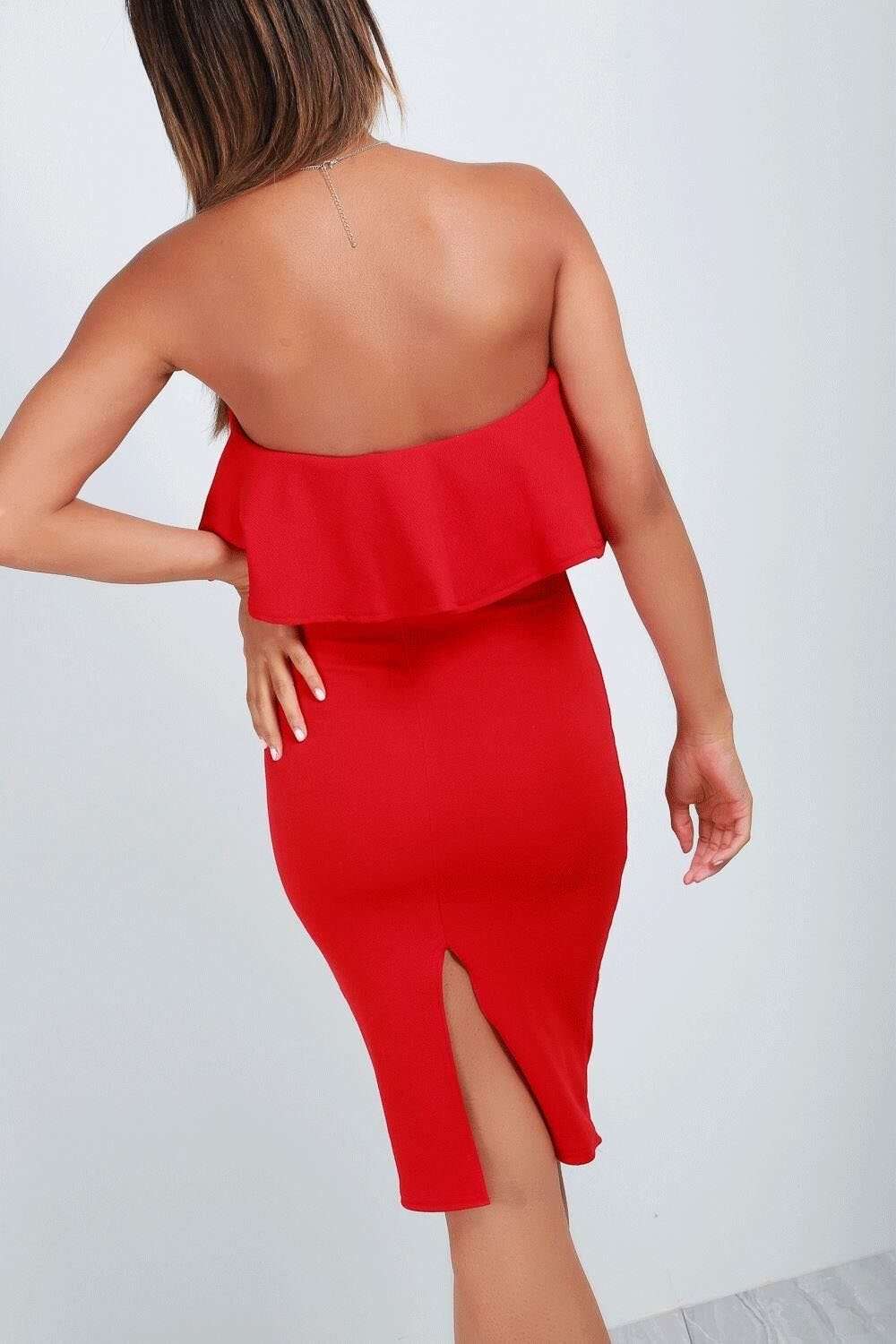 Emilia Cold Shoulder Frill Bodycon Dress - bejealous-com