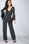 Emillie Frill Sleeve Pinstripe Jumpsuit - bejealous-com