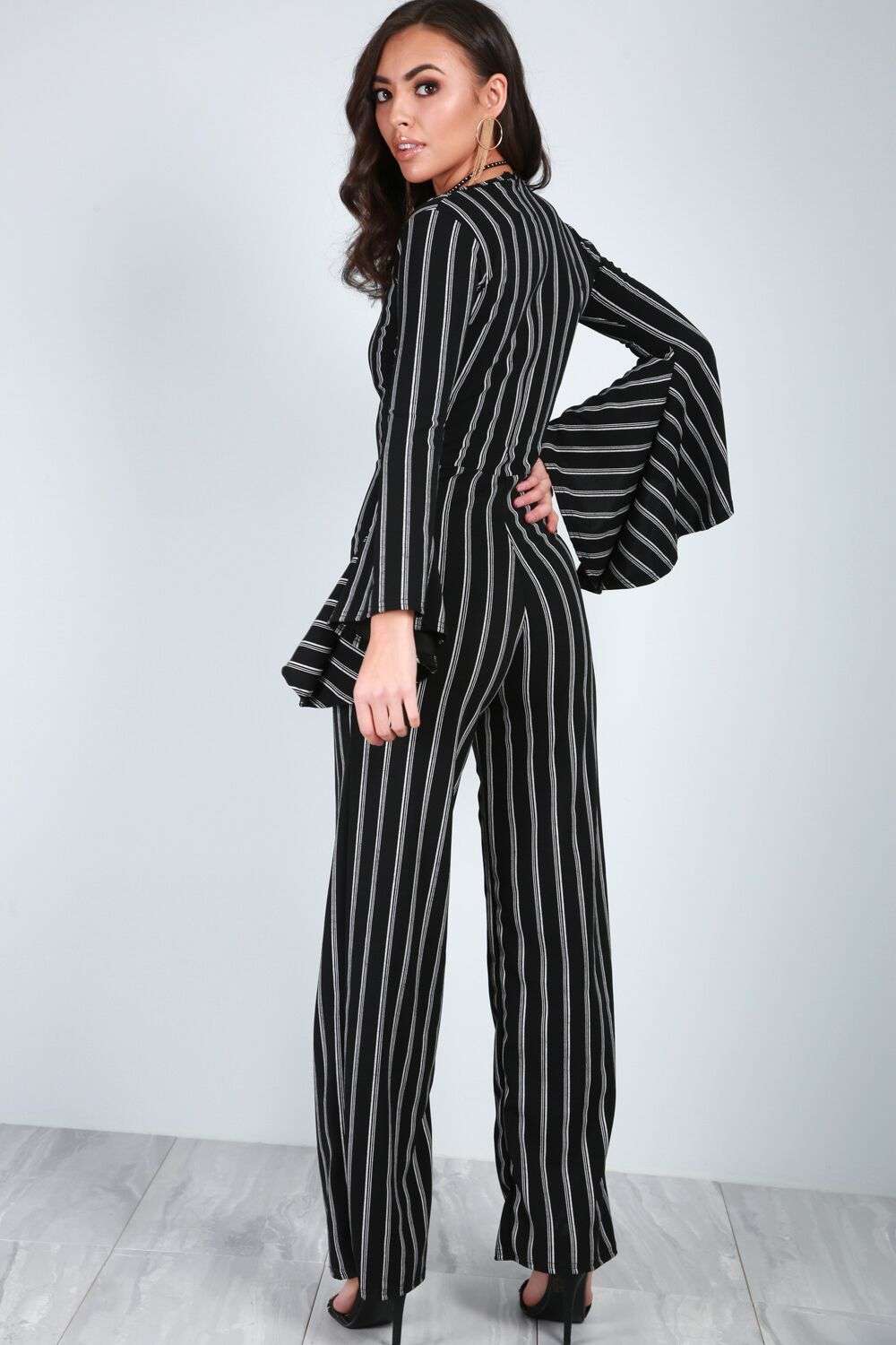 Emillie Frill Sleeve Pinstripe Jumpsuit - bejealous-com