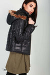 Emily Faux Fur Hooded High Shine Quilted Coat - bejealous-com