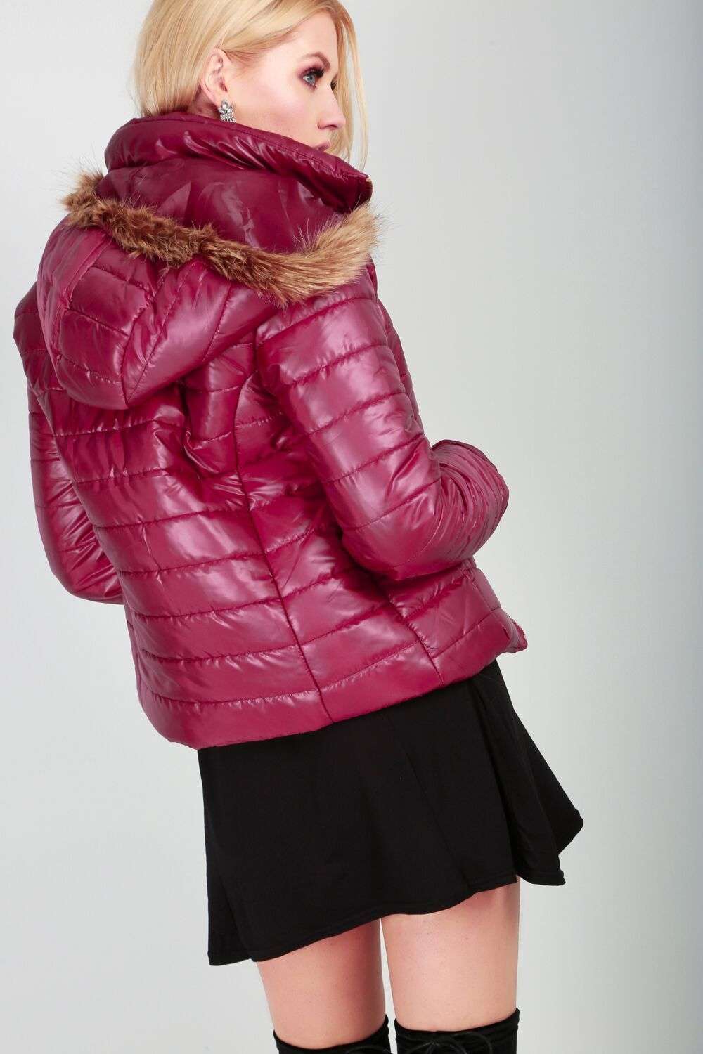 Emily Faux Fur Hooded High Shine Quilted Coat - bejealous-com