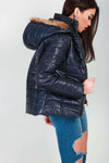 Emily Faux Fur Hooded High Shine Quilted Coat - bejealous-com