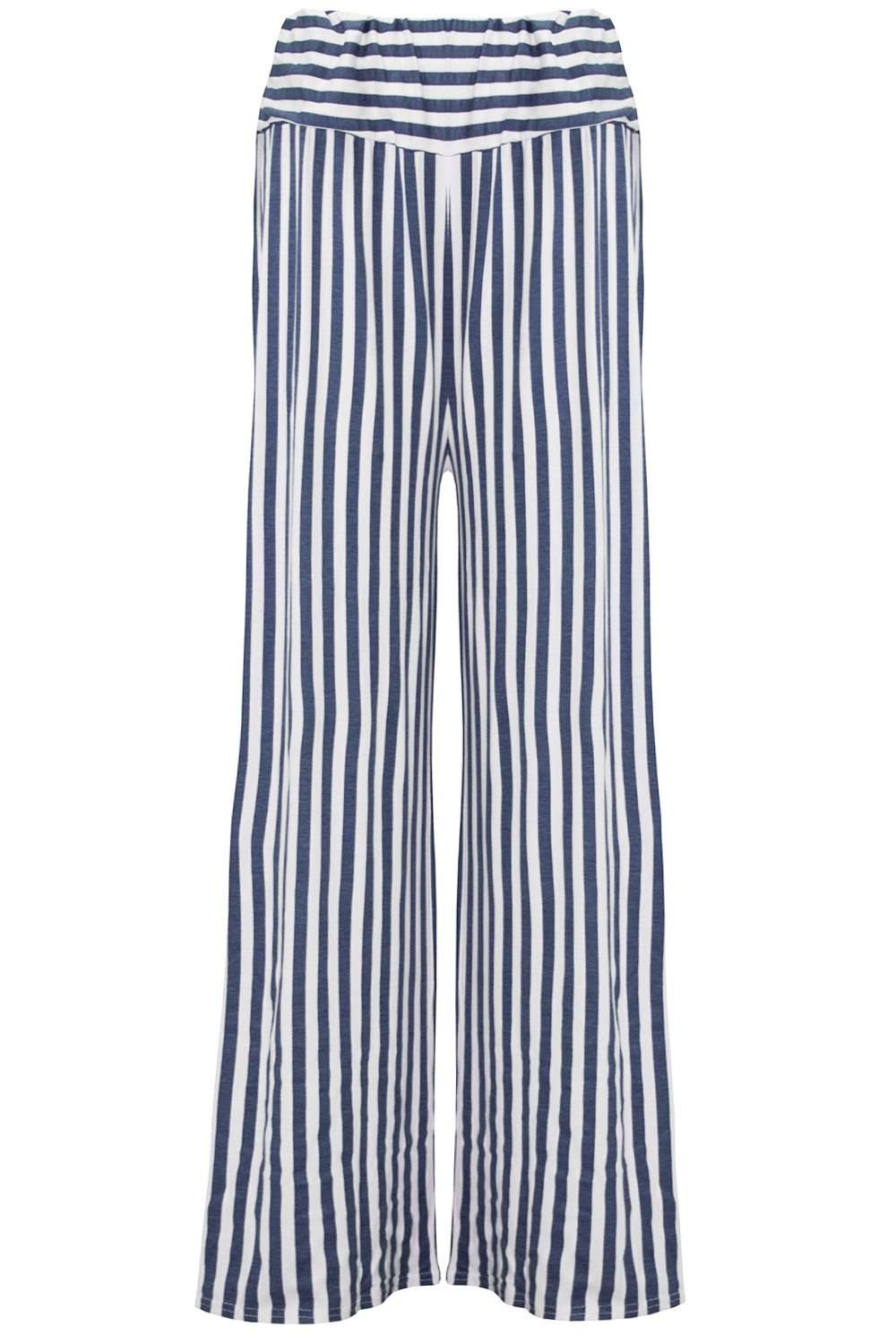 Emily High Waisted Navy Striped Palazzo Pants - bejealous-com
