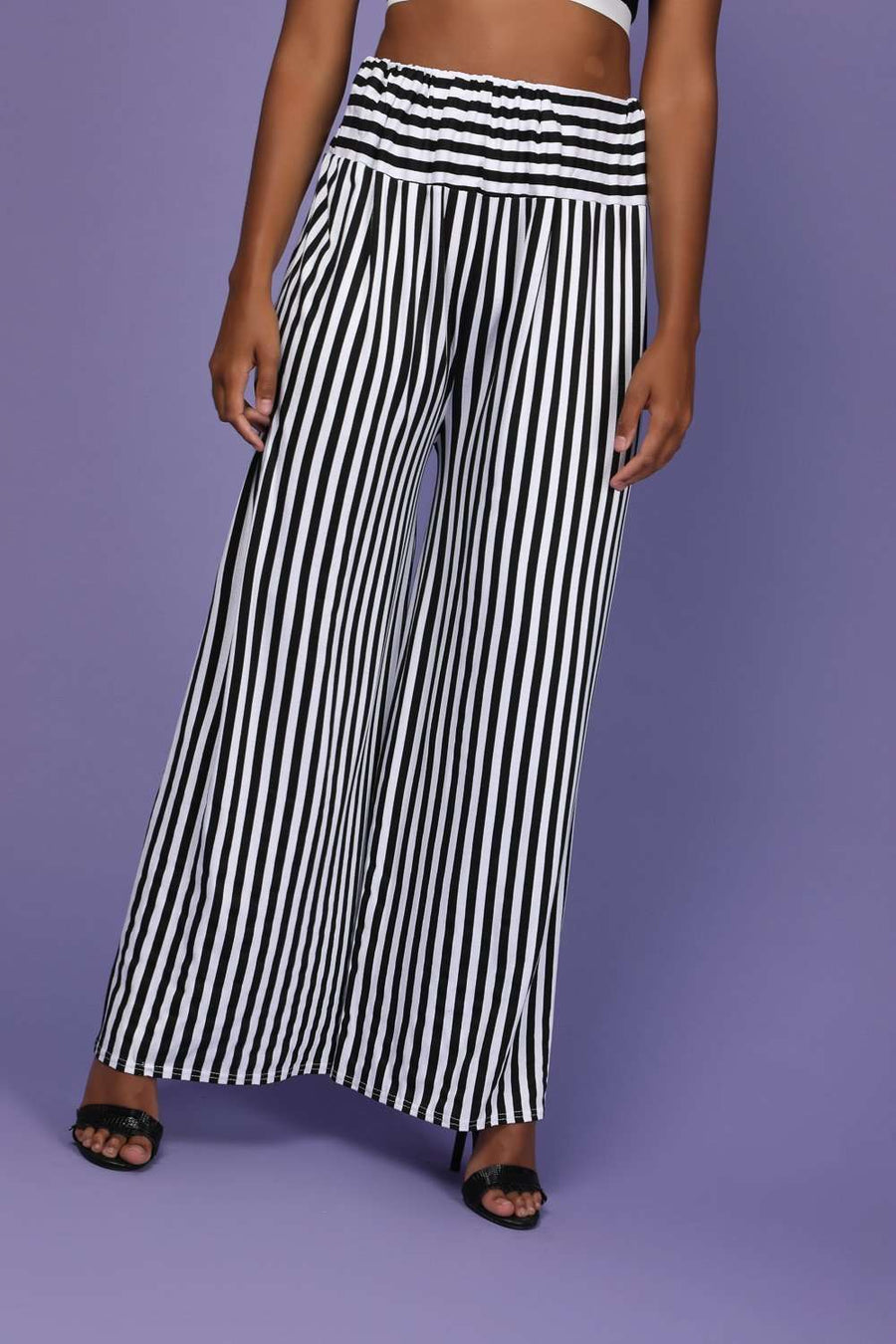 Emily High Waisted Navy Striped Palazzo Pants - bejealous-com