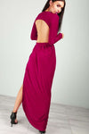 Emy Long Sleeve Open Back Wrap Maxi Dress - bejealous-com
