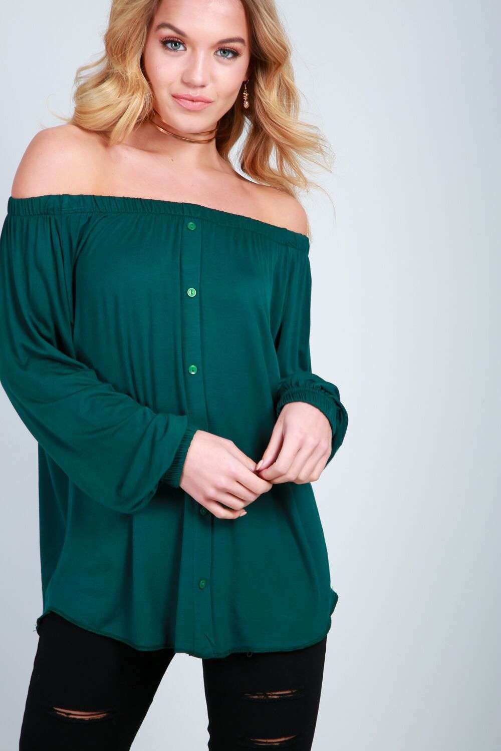Erin Off Shoulder Button Front Top - bejealous-com