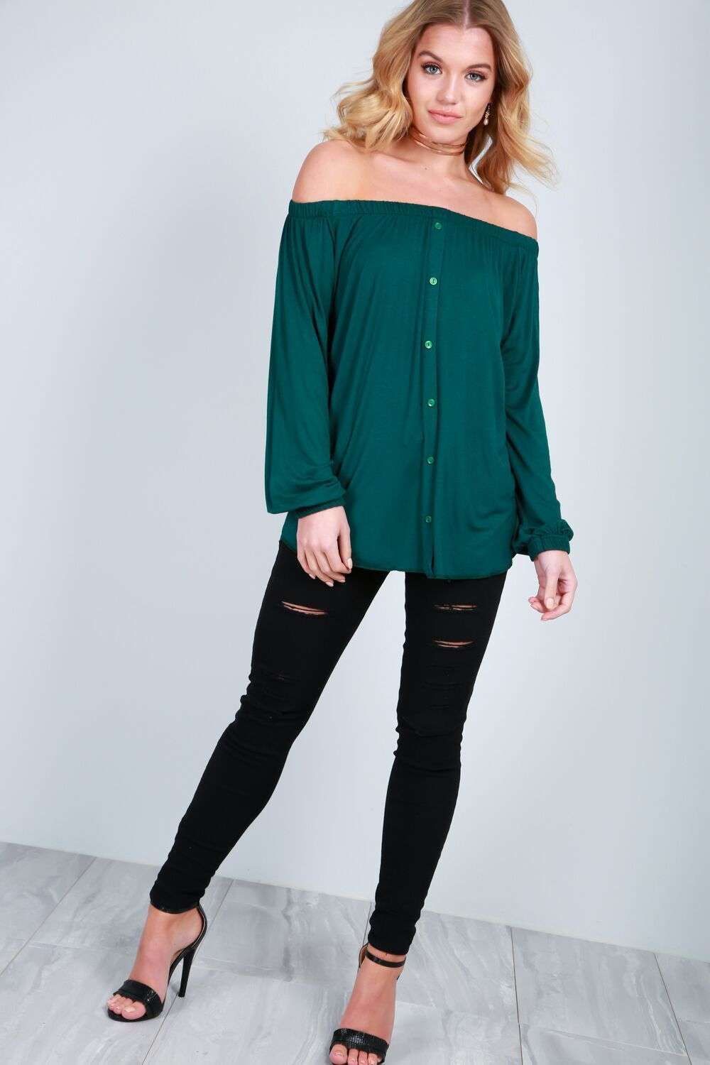 Erin Off Shoulder Button Front Top - bejealous-com