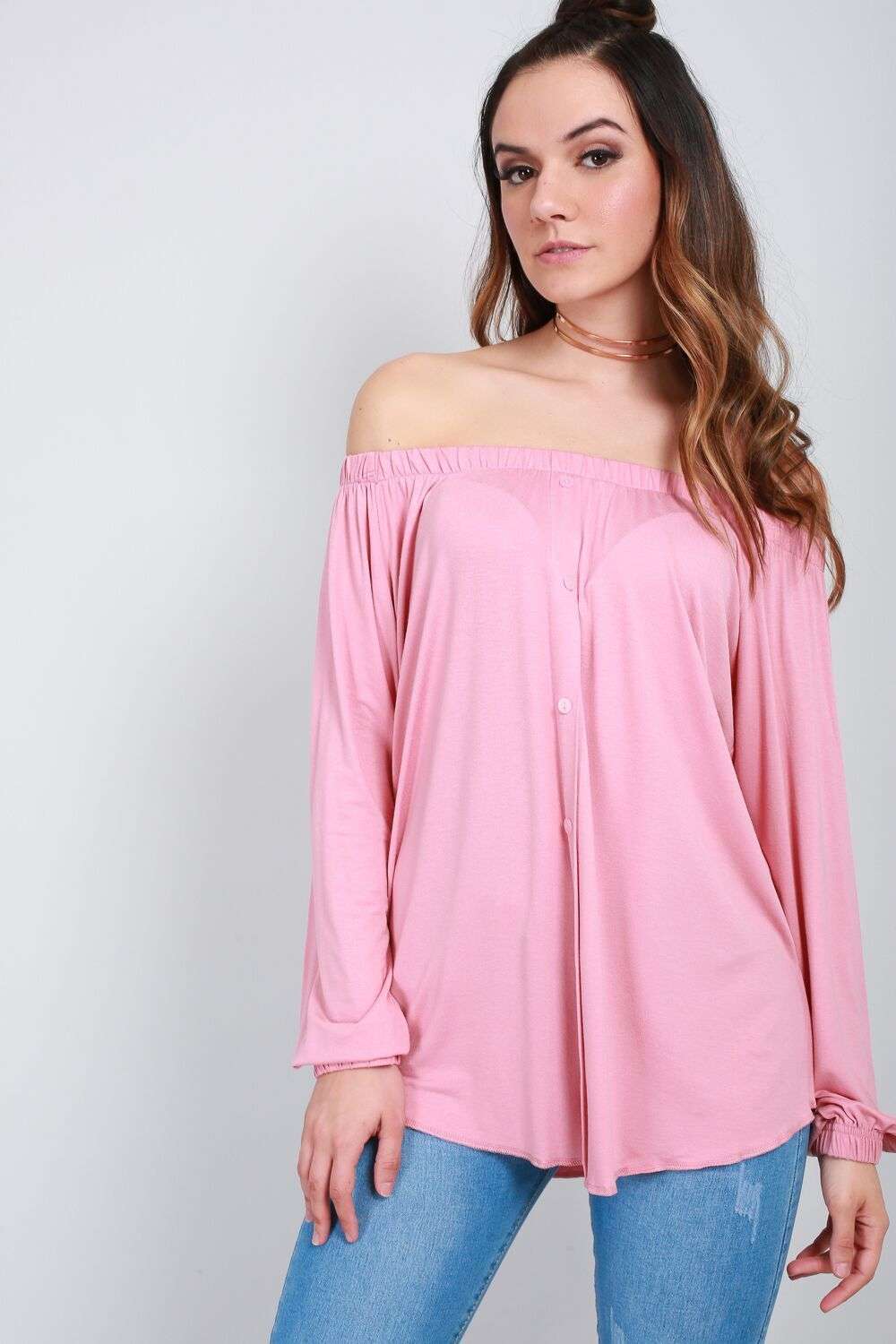 Erin Off Shoulder Button Front Top - bejealous-com