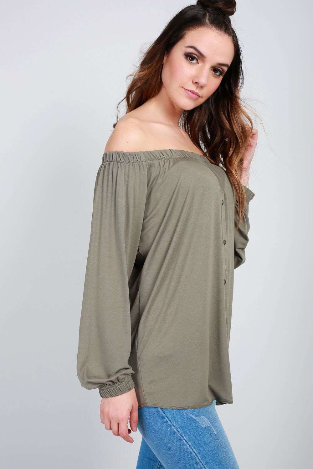 Erin Off Shoulder Button Front Top - bejealous-com