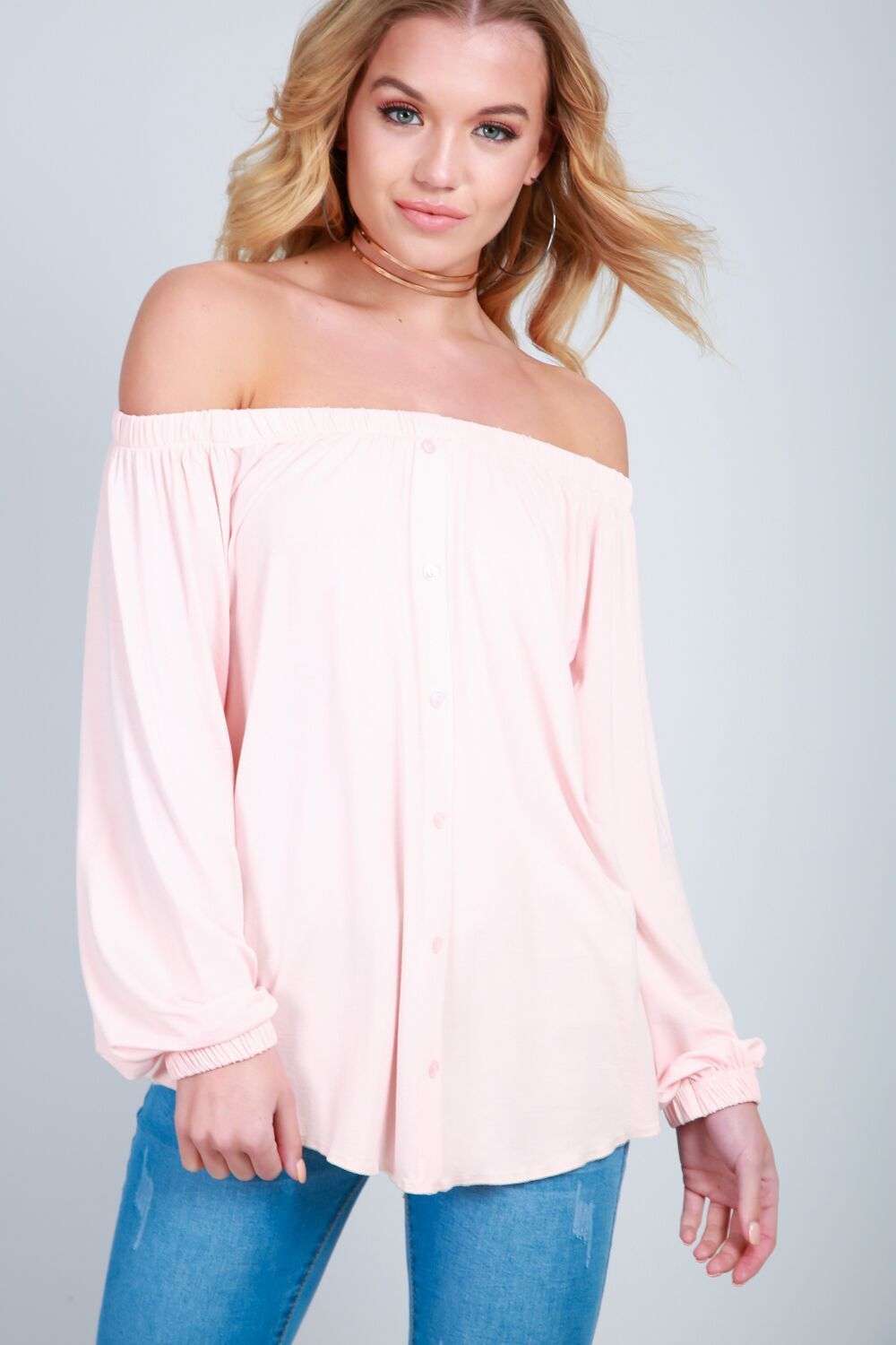 Erin Off Shoulder Button Front Top - bejealous-com