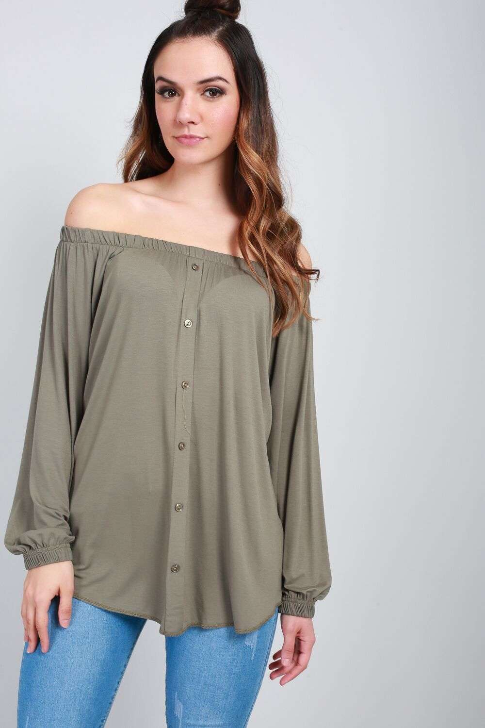 Erin Off Shoulder Button Front Top - bejealous-com