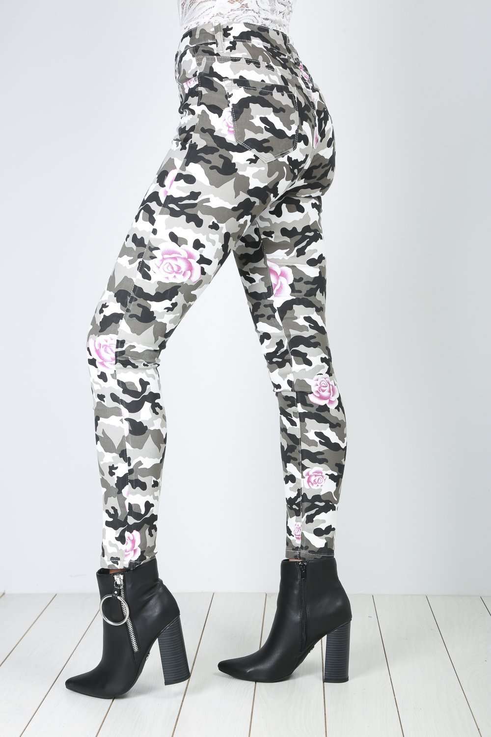 Esme Floral Camo Print Skinny Jeans - bejealous-com