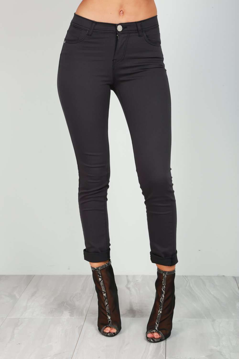 Esme High Waisted Grey Skinny Fit Jeans - bejealous-com