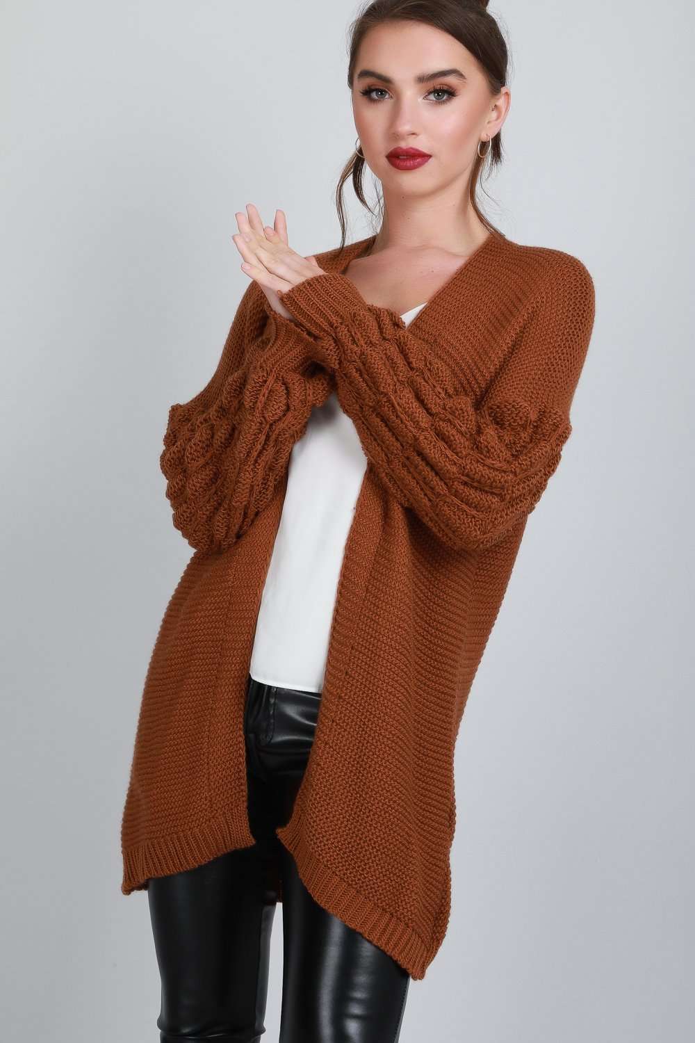 Esmee Bubble Sleeve Oversized Knitted Cardigan - bejealous-com