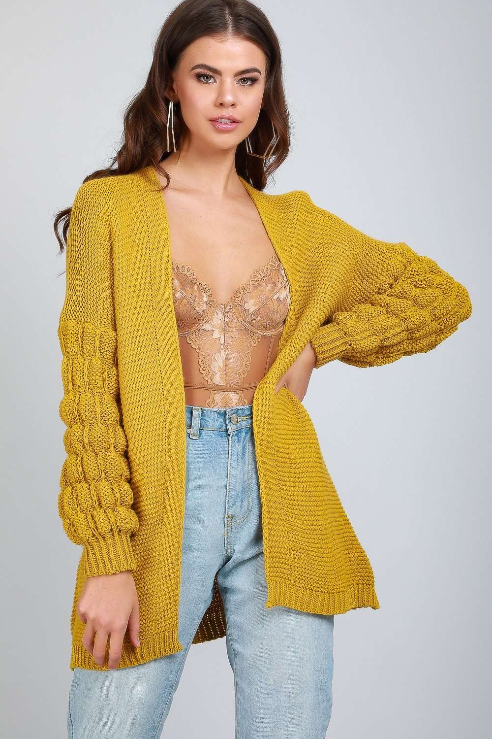 Esmee Bubble Sleeve Oversized Knitted Cardigan - bejealous-com