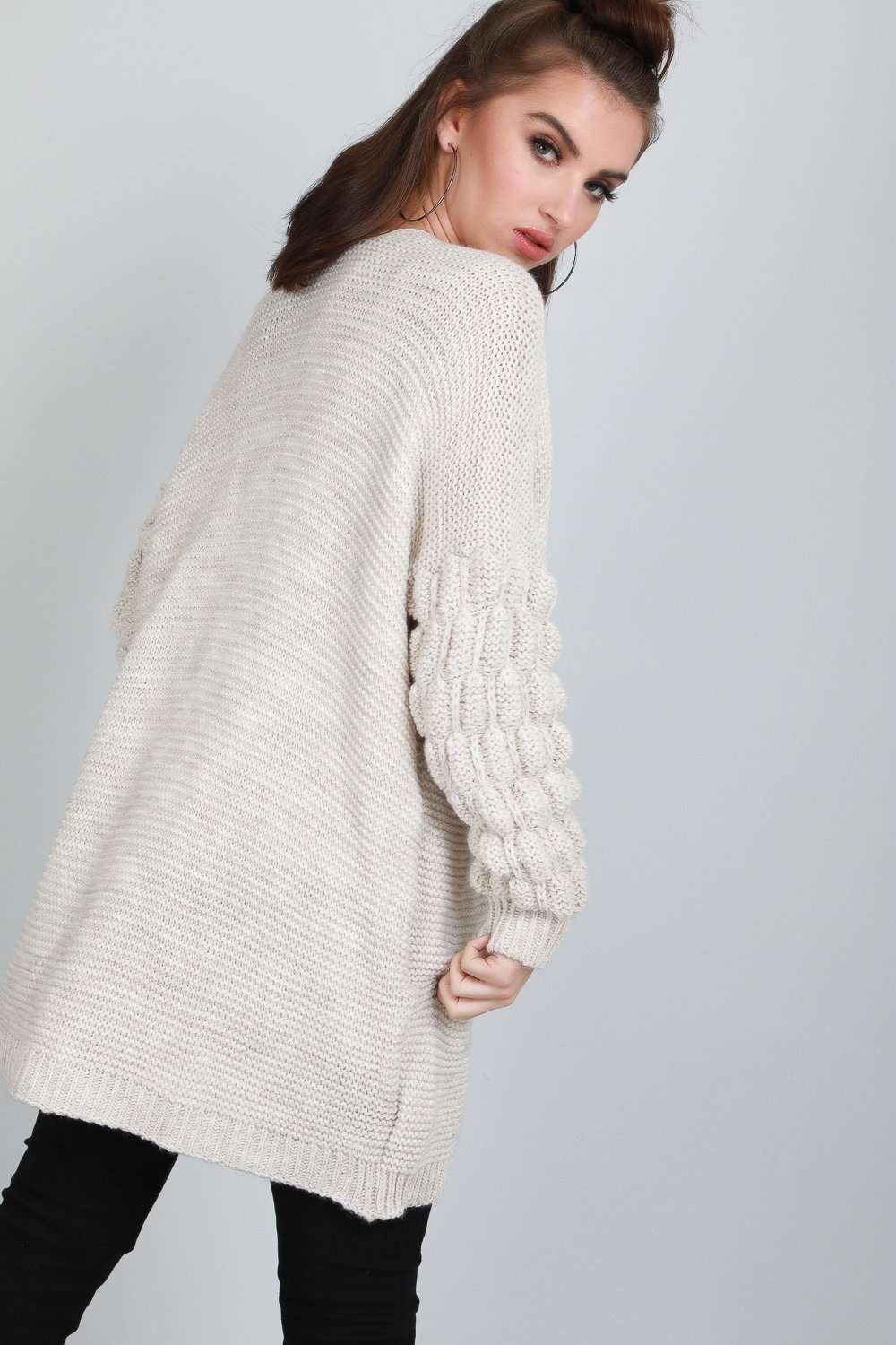 Esmee Bubble Sleeve Oversized Knitted Cardigan - bejealous-com