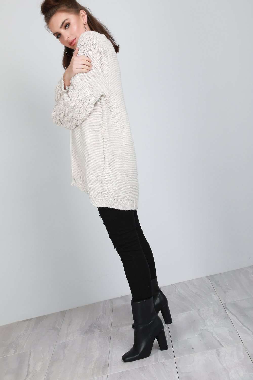 Esmee Bubble Sleeve Oversized Knitted Cardigan - bejealous-com