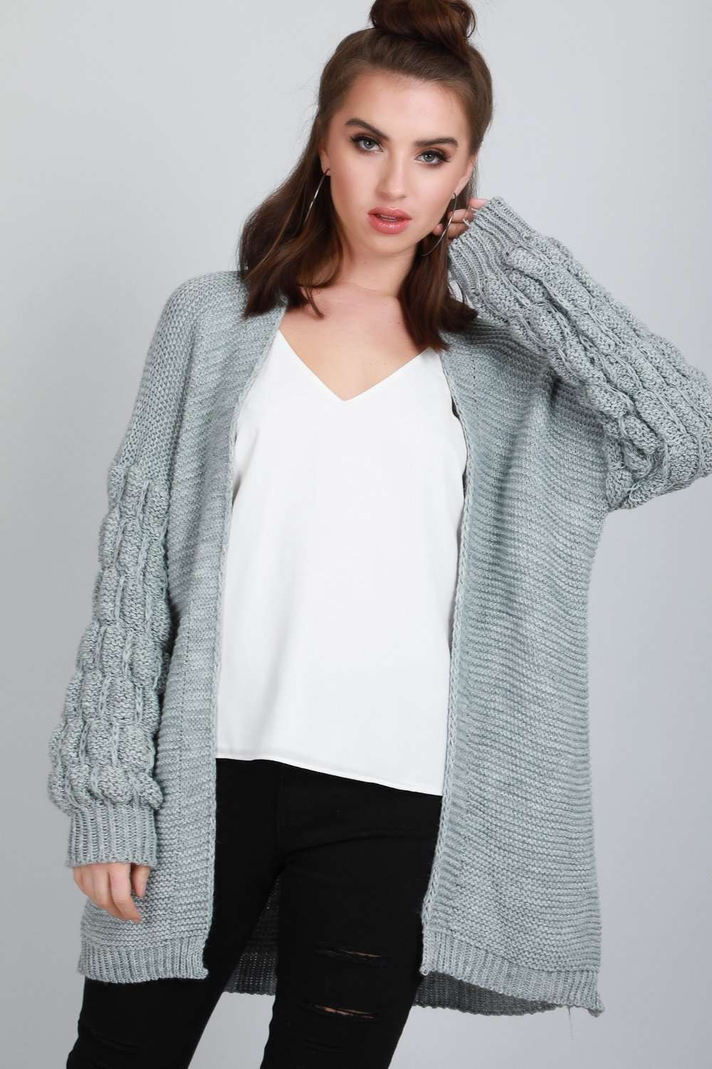 Esmee Bubble Sleeve Oversized Knitted Cardigan - bejealous-com