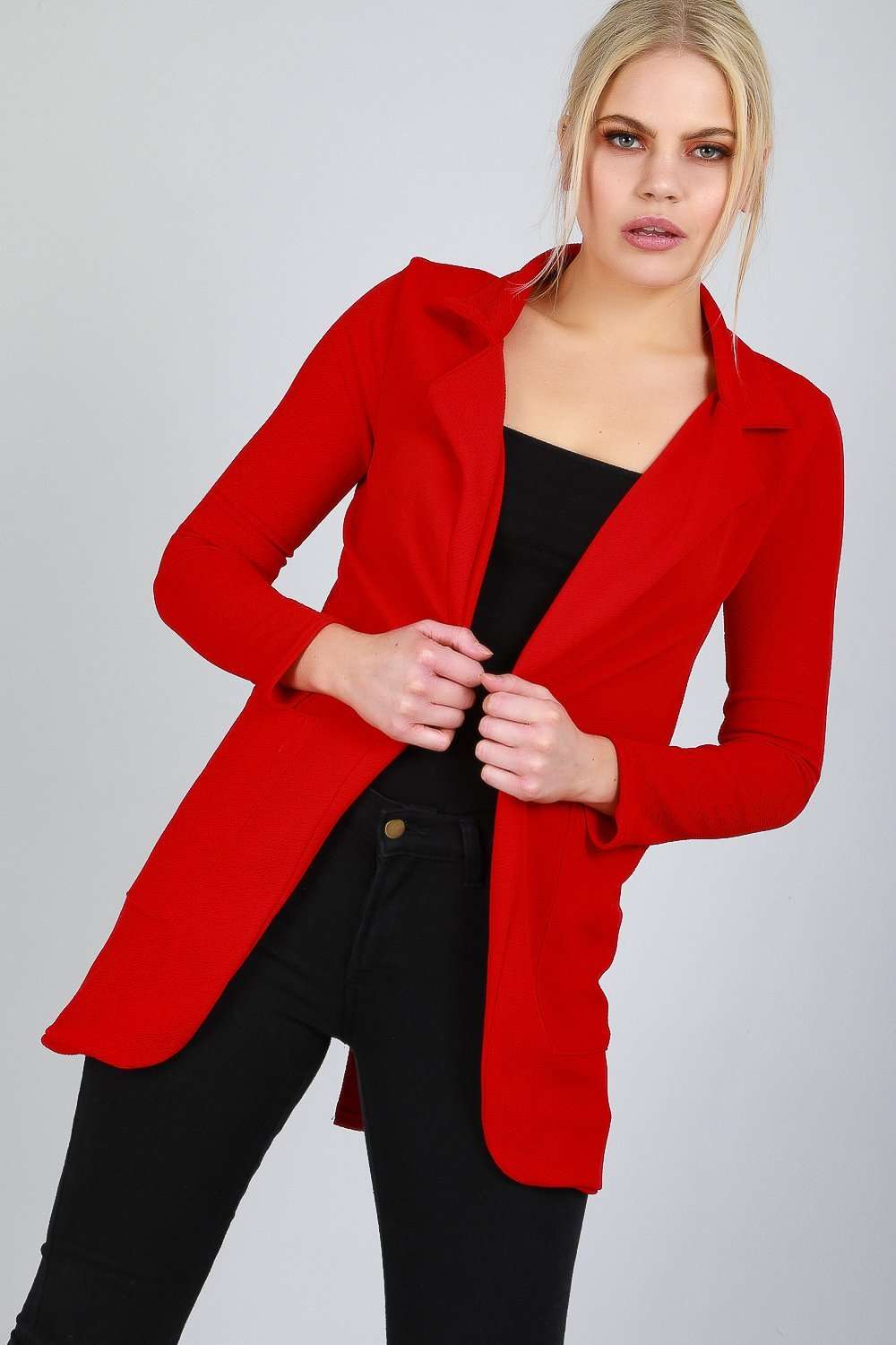 Esmee Open Front Long Line Blazer Jacket - bejealous-com