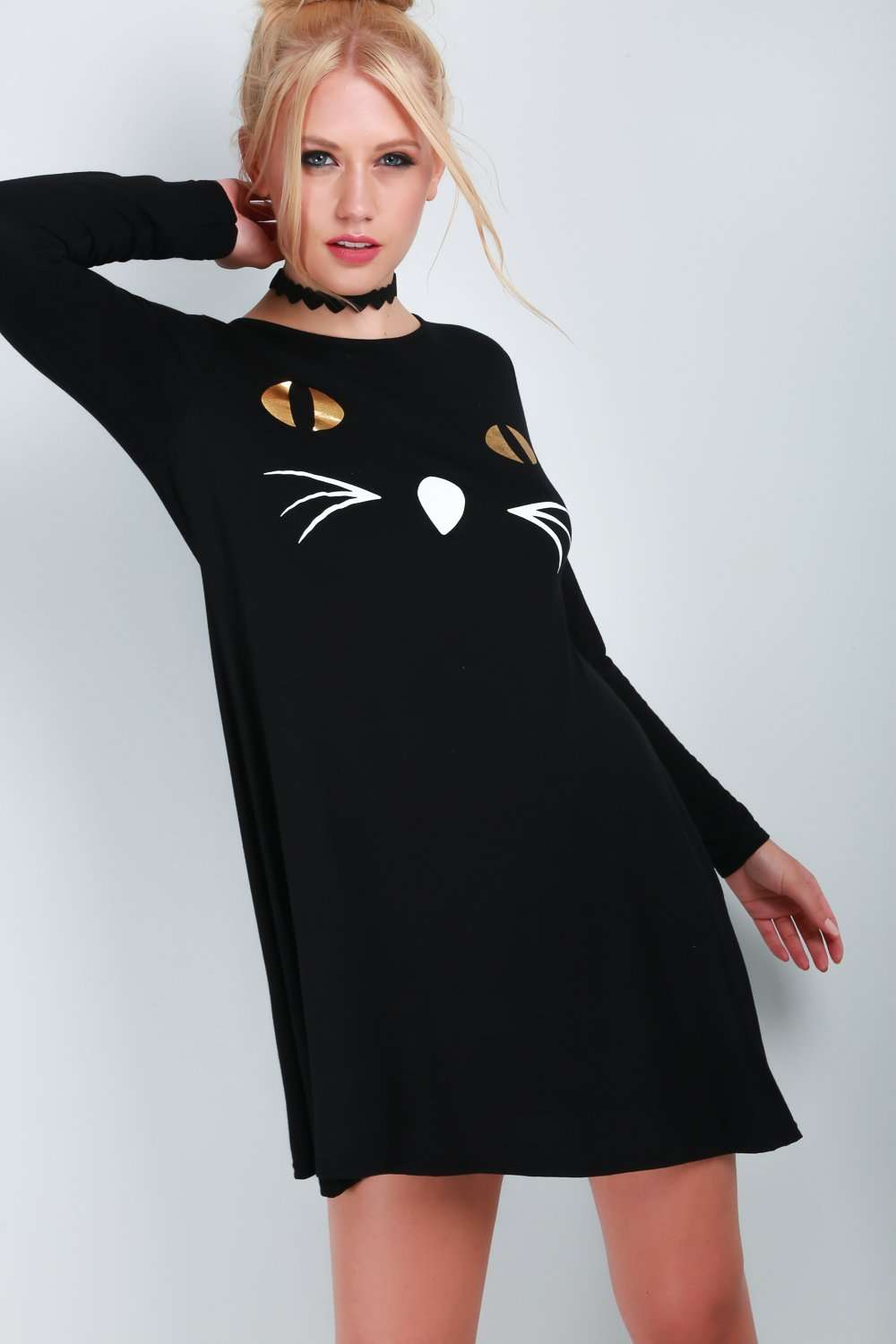 Eva Scary Cat Face Halloween Swing Dress - bejealous-com
