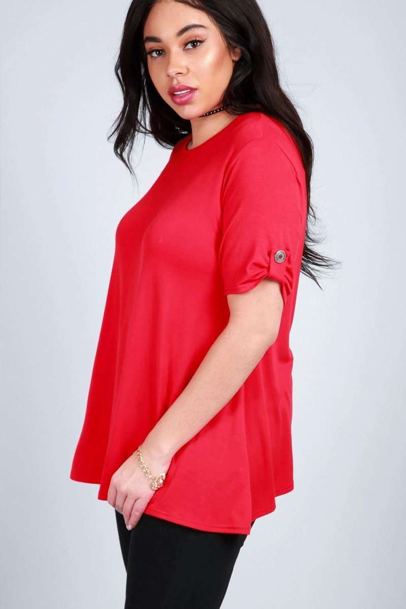 Eva Turn Up Sleeve Baggy Basic Jersey Tshirt - bejealous-com