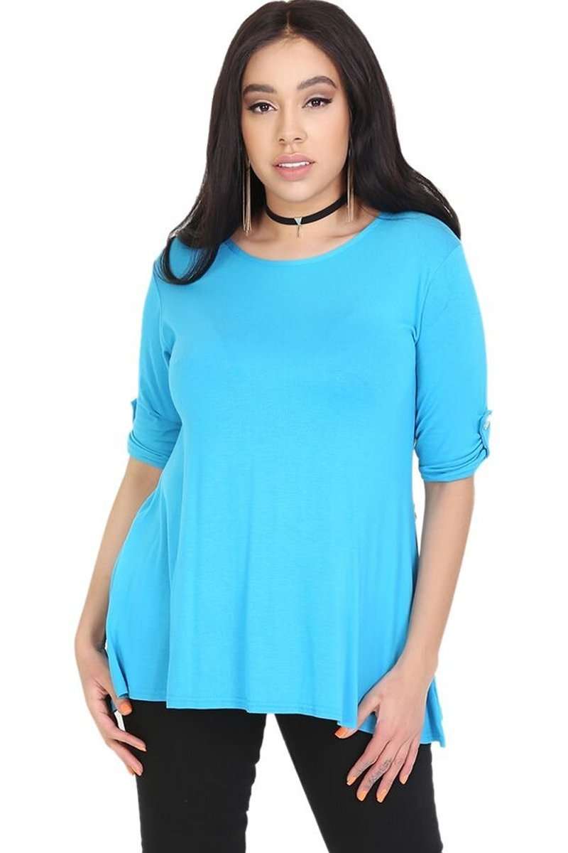 Eva Turn Up Sleeve Baggy Basic Jersey Tshirt - bejealous-com