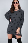 Evelyn Dipped Hem Star Graphic Print Jumper - bejealous-com