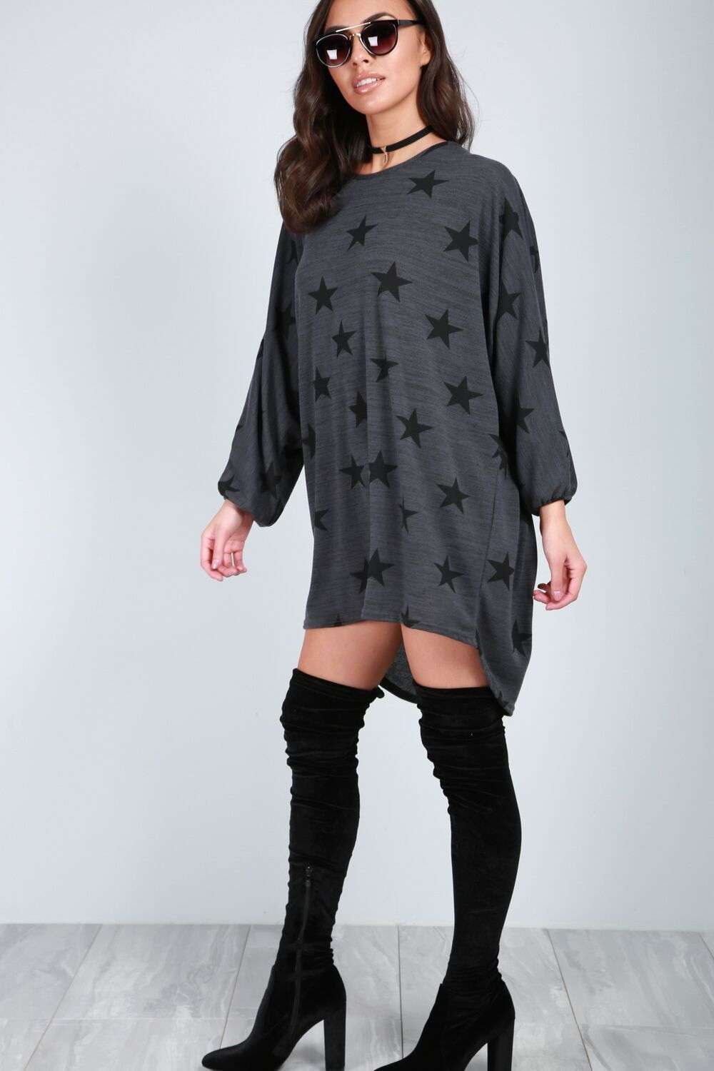 Evelyn Dipped Hem Star Graphic Print Jumper - bejealous-com
