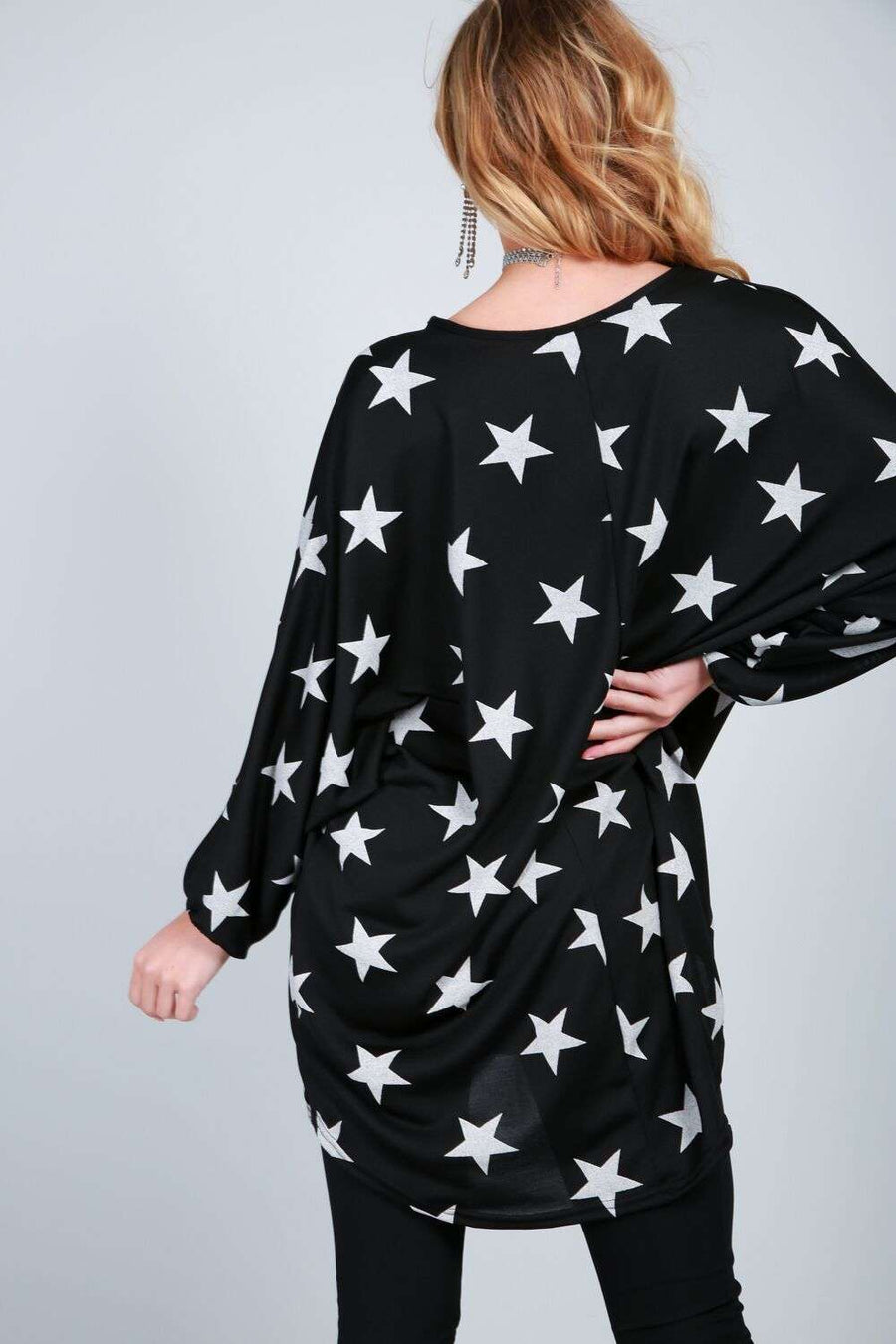 Evelyn Stars Dipped Hem Fine Knitted Jumper - bejealous-com