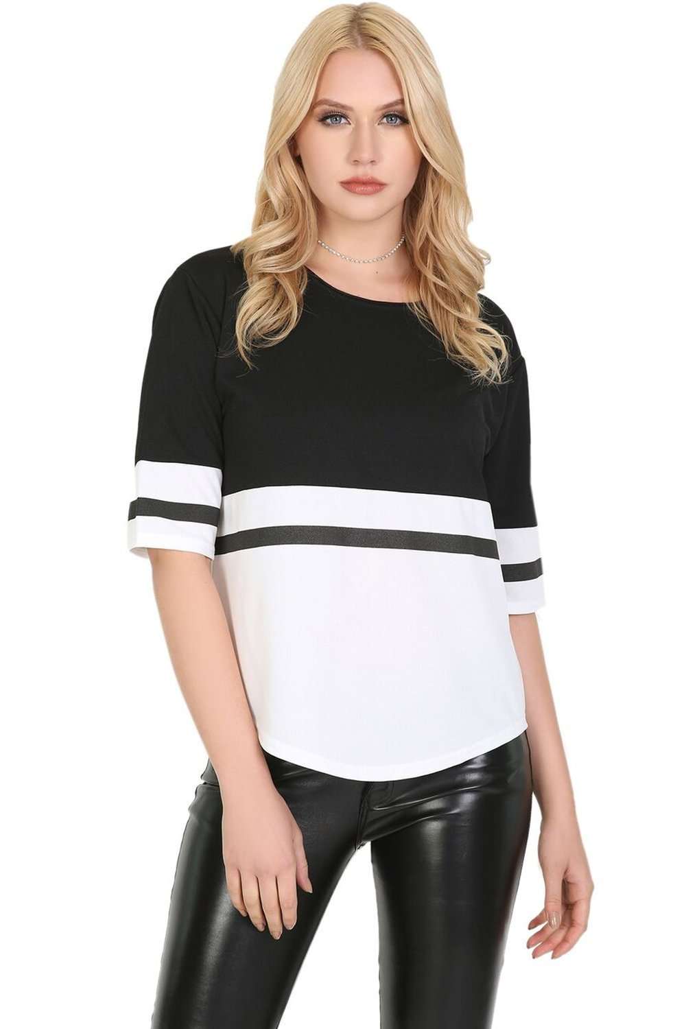 Farah Monochrome Striped Curved Hem Tshirt - bejealous-com