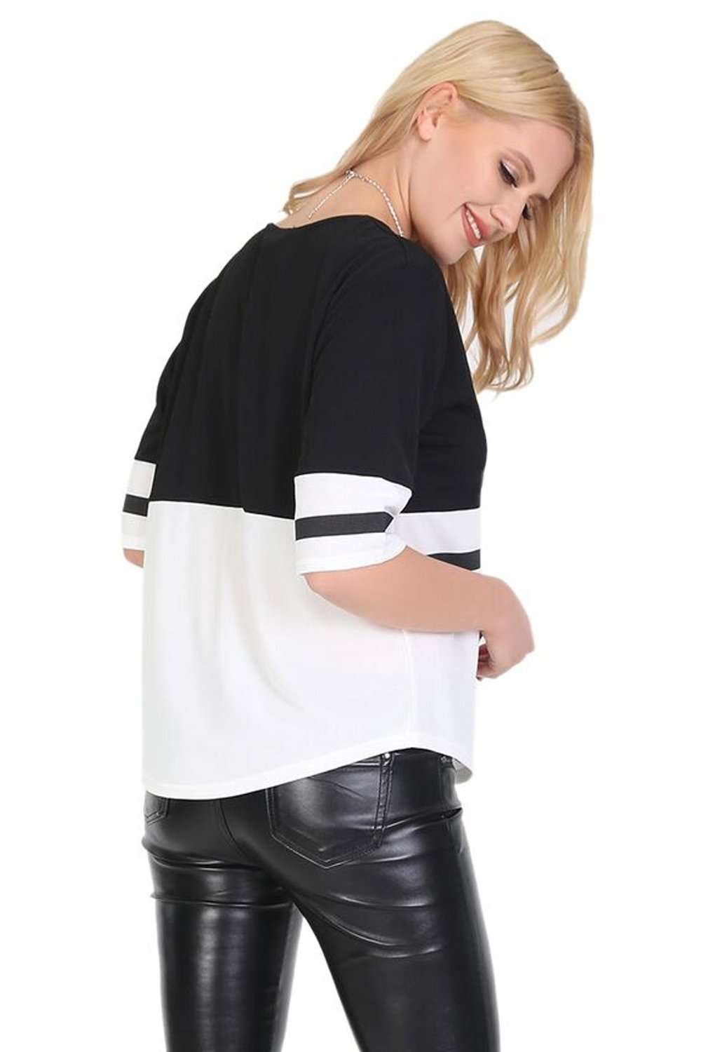 Farah Monochrome Striped Curved Hem Tshirt - bejealous-com