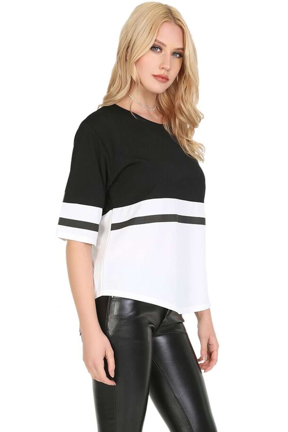 Farah Monochrome Striped Curved Hem Tshirt - bejealous-com