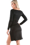Faye Long Sleeve Black Wrap Bodycon Dress - bejealous-com