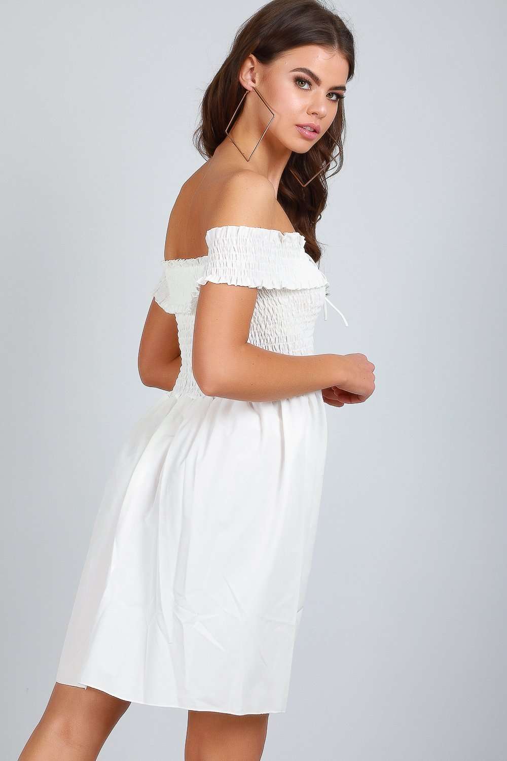 Felicity Black Lace Up Bardot Swing Dress - bejealous-com