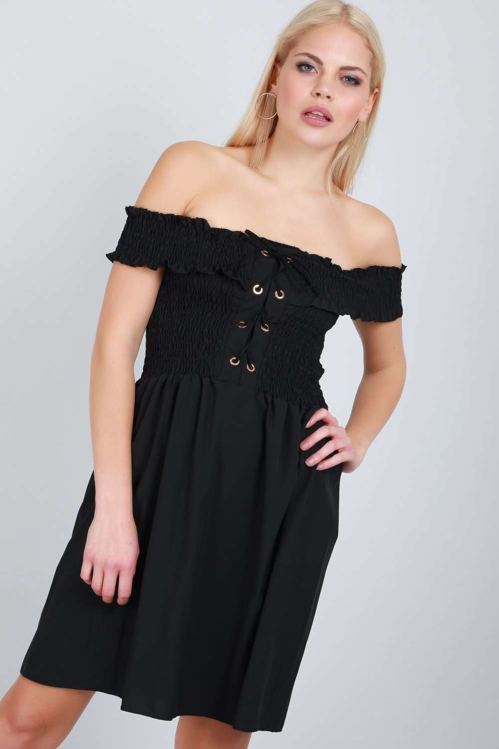 Felicity Off Shoulder Lace Up Mini Dress - bejealous-com