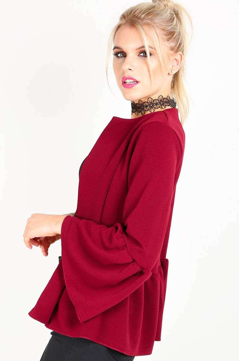 Flare Sleeve Open Front Peplum Frill Crepe Blazer - bejealous-com