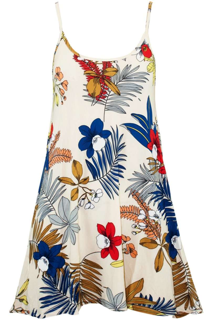 Floral Print Strappy Flared Swing Cami Top - bejealous-com