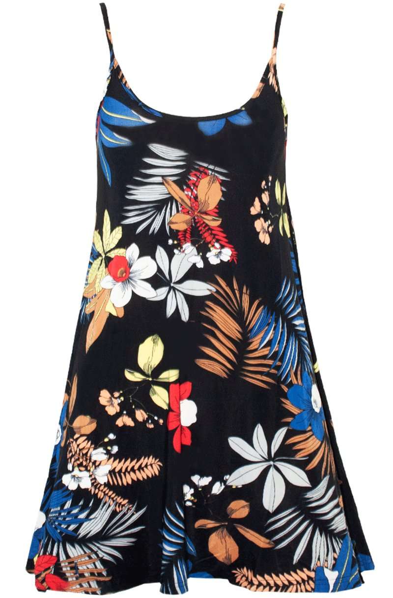 Floral Print Strappy Flared Swing Cami Top - bejealous-com
