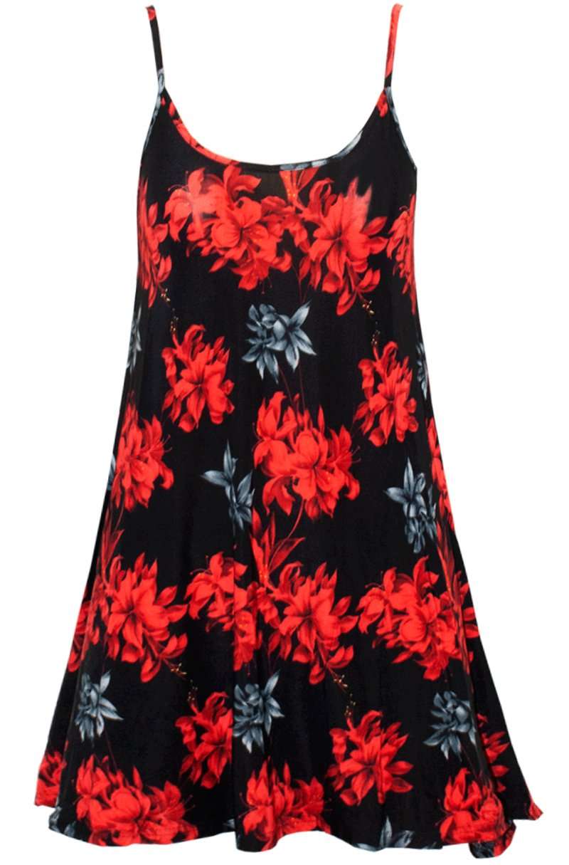 Floral Print Strappy Flared Swing Cami Top - bejealous-com