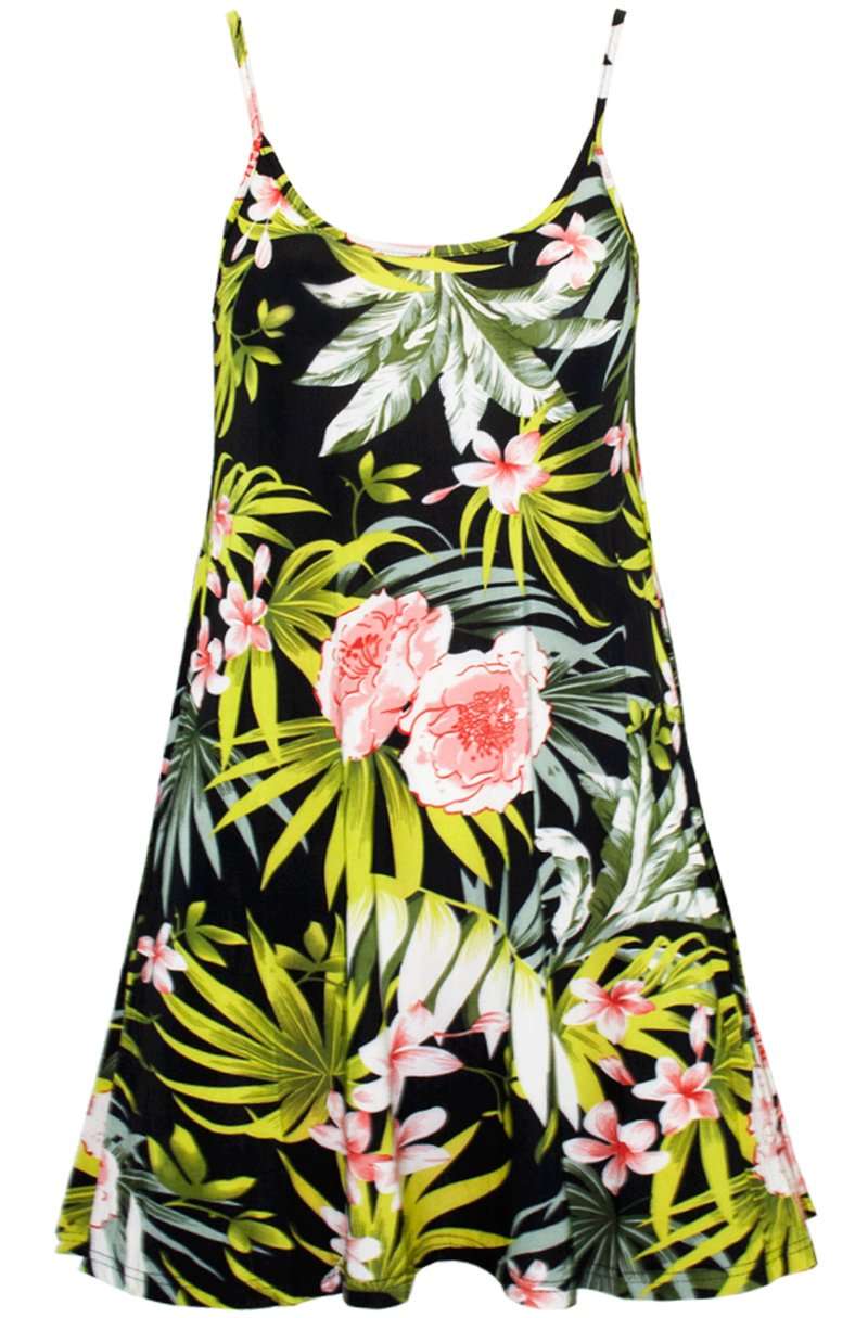 Floral Print Strappy Flared Swing Cami Top - bejealous-com