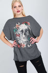 Floral Skull Oversized Bat Wing Tshirt - bejealous-com