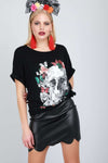 Floral Skull Print Baggy T-shirt - bejealous-com