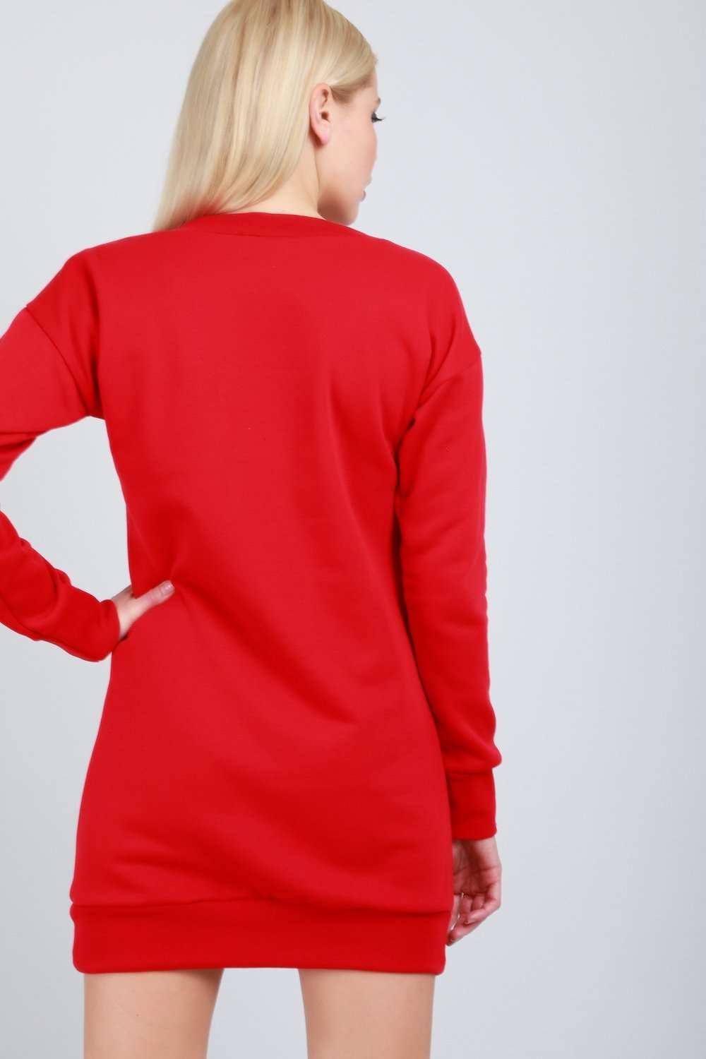 Long Sleeve Red Floral Skull Print Jumper Dress - bejealous-com