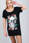 Floral Skull Print Oversized Tshirt Dress - bejealous-com