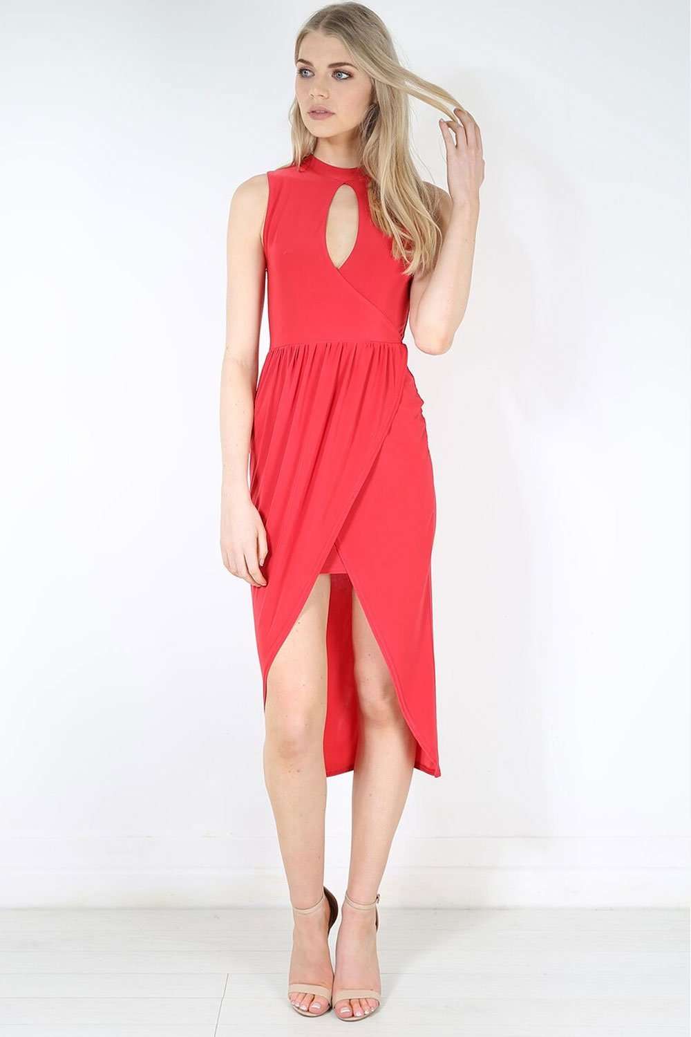 Fraiser Key Hole Asymmetric Midi Wrap Dress - bejealous-com