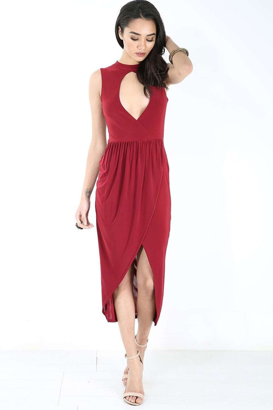 Fraiser Key Hole Asymmetric Midi Wrap Dress - bejealous-com