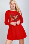 Fran Long Sleeve Heart Print Swing Dress - bejealous-com