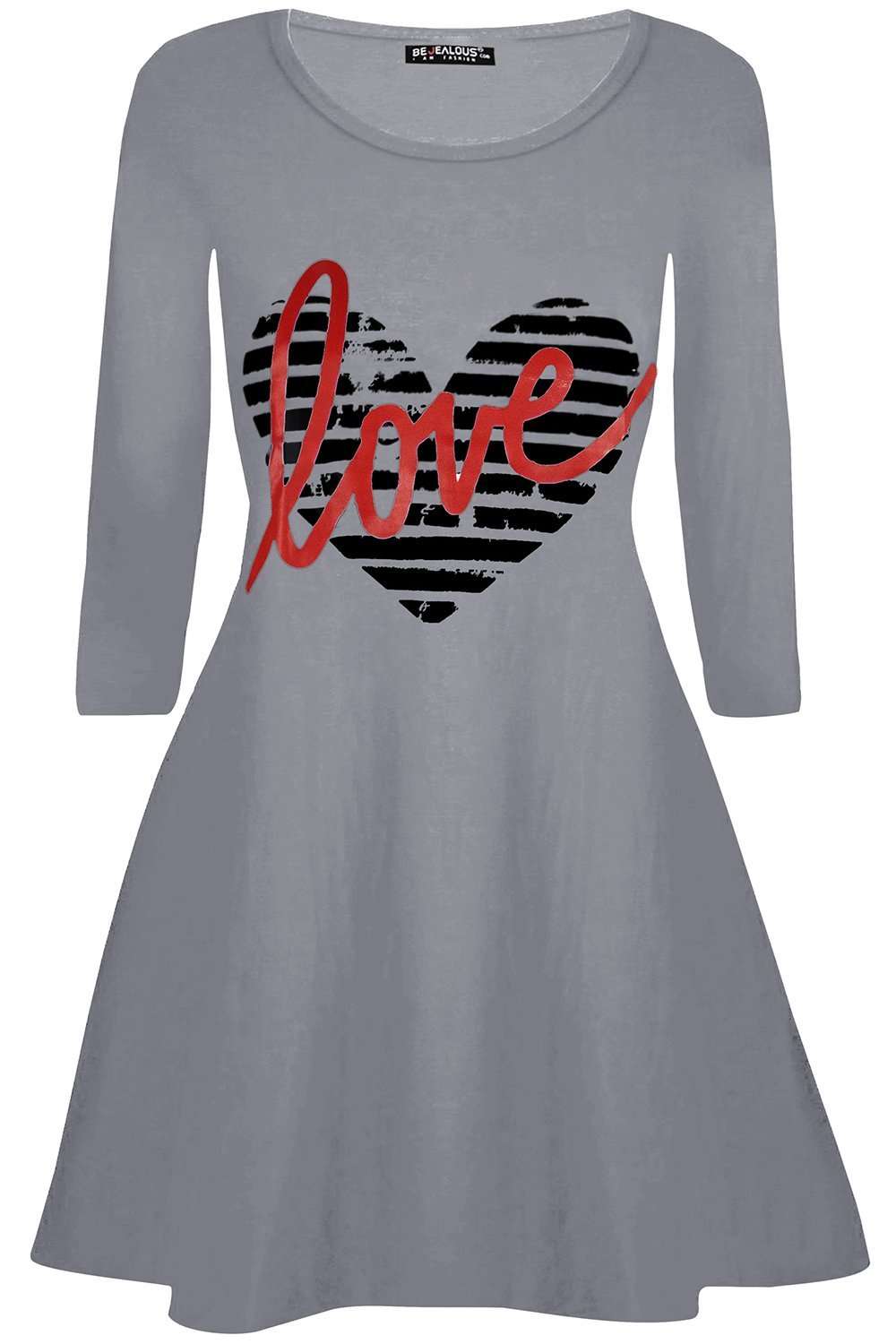 Fran Long Sleeve Heart Print Swing Dress - bejealous-com