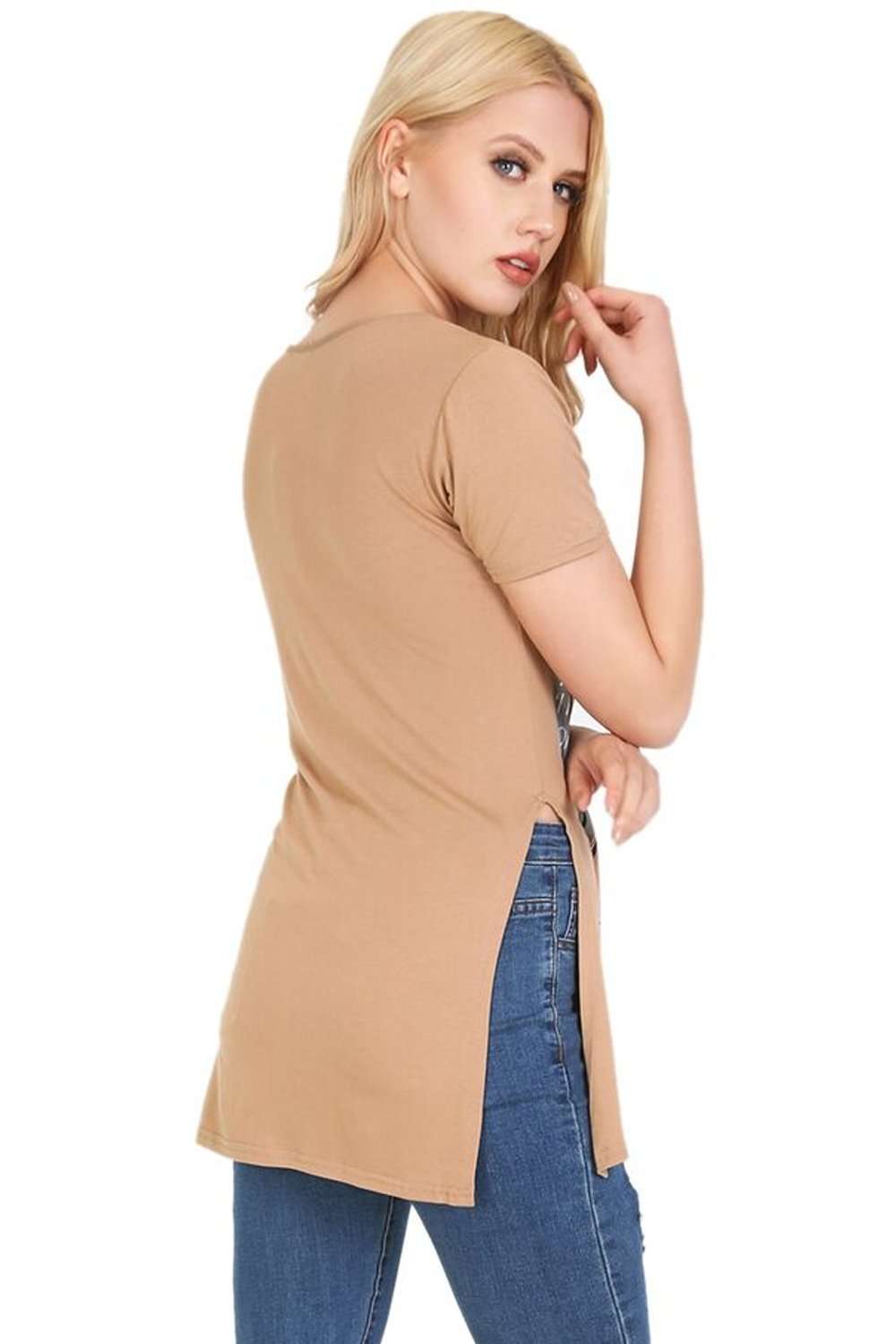 Francesca Side Split Glamour Print Baggy Tshirt - bejealous-com